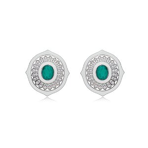 Brinco Elaine Palma esmaltado cristal verde ródio semijoia