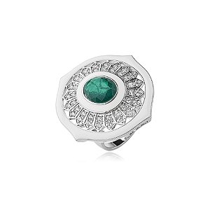 Anel ajustável Elaine Palma esmaltado cristal verde ródio semijoia