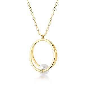 Colar pingente oval pérola shell ouro semijoia