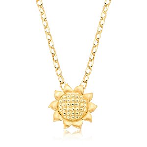 Colar pingente girassol ouro fosco semijoia
