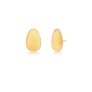 Brinco oval texturizado ouro fosco semijoia