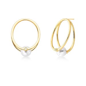 Brinco oval pérola shell g ouro semijoia