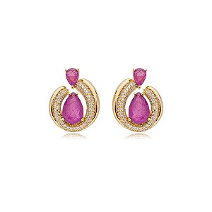 Brinco gota cristal fusion roxo ouro semijoia E11535