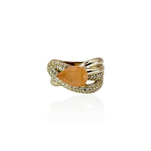 Anel gota cristal fusion morganita ouro semijoia J2042