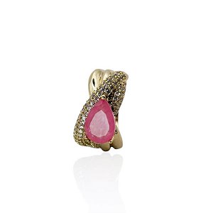 Anel gota cristal fusion rosa ouro semijoia J2042