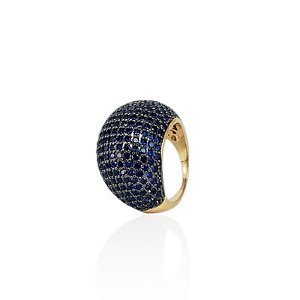 Anel abaulado zircônia azul marinho ouro semijoia JZ-240227