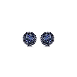 Brinco meia esfera zircônia azul marinho ouro semijoia E240226