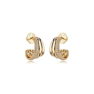 Brinco 3 aros zircônia ouro semijoia E240232