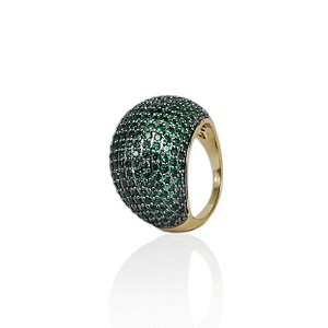 Anel abaulado zircônia verde ouro semijoia JZ-240227