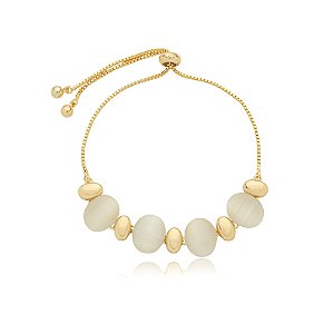 Pulseira gravatinha oval olho de gato ouro semijoia PU 1022