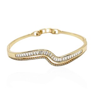 Bracelete ondulado zircônia ouro semijoia PU 1150