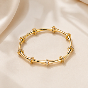Bracelete bambu zircônia ouro semijoia PU 1179