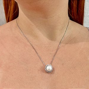 Colar pérola zircônia ródio semijoia XL 2462