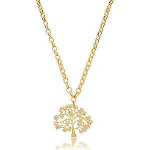Colar árvore da vida zircônia ouro semijoia XL 2478