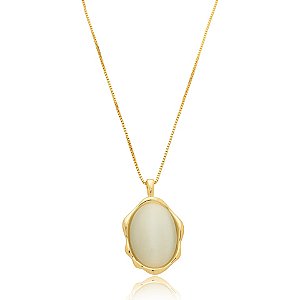 Colar oval olho de gato ouro semijoia XL 2341