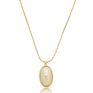 Colar oval pérola ouro semijoia XL 2285