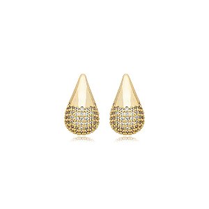 Brinco gota zircônia ouro semijoia BA 7251