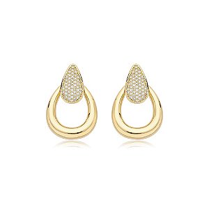 Brinco gota zircônia ouro semijoia BA 4120