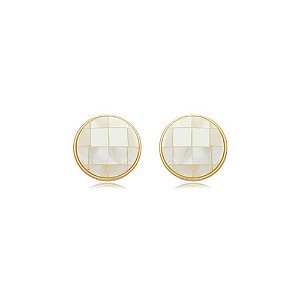 Brinco redondo madrepérola mosaico ouro semijoia BA 7264