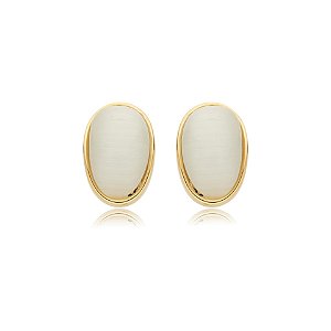 Brinco oval cristal olho de gato ouro semijoia BA 7090