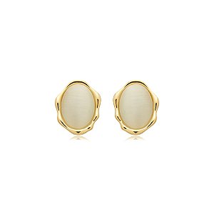 Brinco oval cristal olho de gato ouro semijoia BA 5699