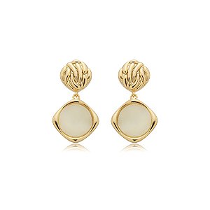 Brinco penduricalho cristal olho de gato ouro semijoia BA 6053