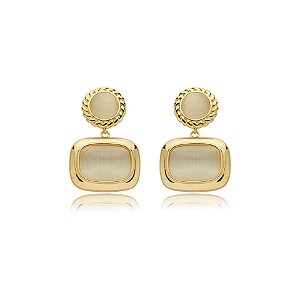 Brinco penduricalho cristal olho de gato ouro semijoia BA 7080