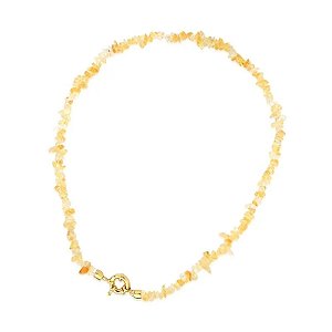 Colar cascalho pedra natural citrino ouro semijoia