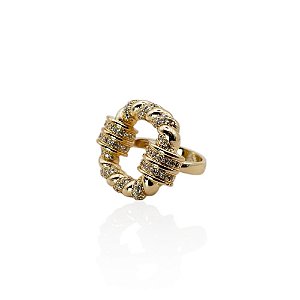 Anel trançado zircônia ouro semijoia CH 454