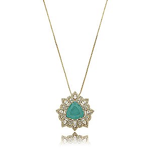 Colar cristal fusion turmalina zircônia ouro semijoia CH 376