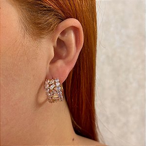 Brinco argolinha zircônia rosa ouro semijoia HY 459
