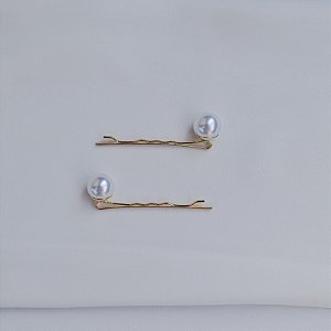 Grampo metal dourado pérola par