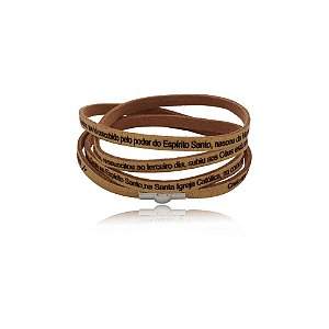 Pulseira Fernanda Villela couro oração Creio em Deus Pai
