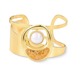 Bracelete pedras naturais porcelana facetada perolada e citrino ouro semijoia