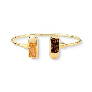 Bracelete pedras naturais olho de tigre e citrino ouro semijoia