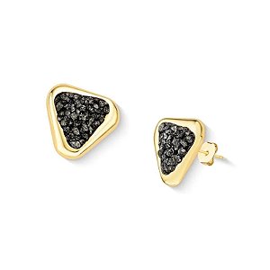 Brinco triangular pedra natural pirita ouro semijoia
