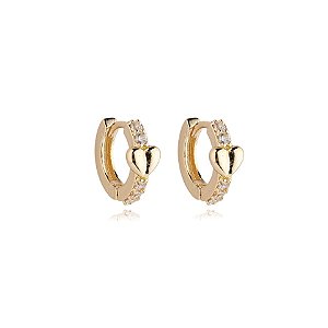 Brinco argolinha segundo furo coração zircônia ouro semijoia 24k15039