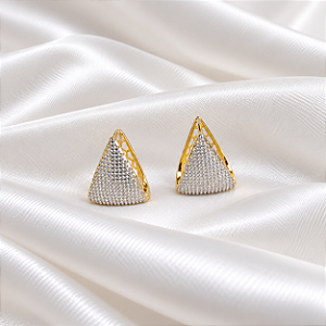 Brinco Argola Triangular Metal Texturizado Ouro e Ródio Semijoia 24a08026