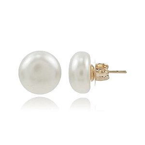 Brinco pérola shell achatada g ouro semijoia