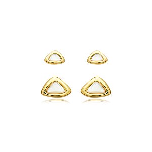 Kit 2 brincos triangulares madrepérola ouro semijoia