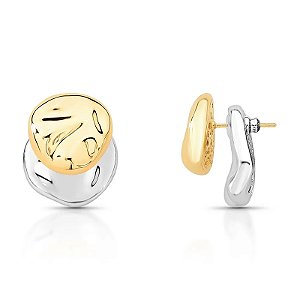 Brinco ear jacket martelado ouro e ródio semijoia