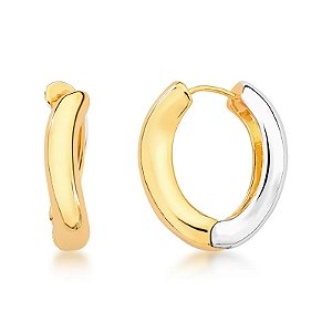 Brinco argola oval mix ouro e ródio semijoia