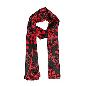 Lenço echarpe floral preto com vermelho