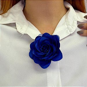 Broche rosa tecido azul marinho FL-003