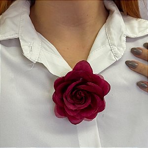 Broche rosa tecido vermelho burgundy FL-003