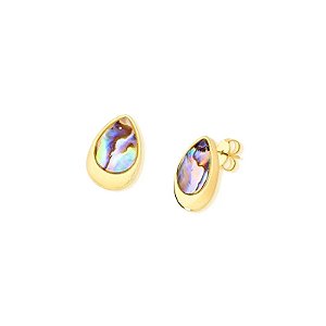 Brinco gota pedra natural abalone ouro semijoia
