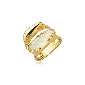 Anel duplo pedra natural nautilus ouro semijoia