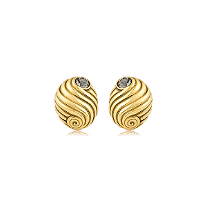 Brinco oval cristal ouro vintage semijoia