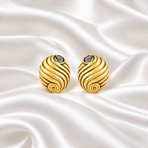 Brinco oval cristal ouro vintage semijoia