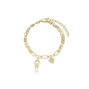 Pulseira menina coração ouro semijoia